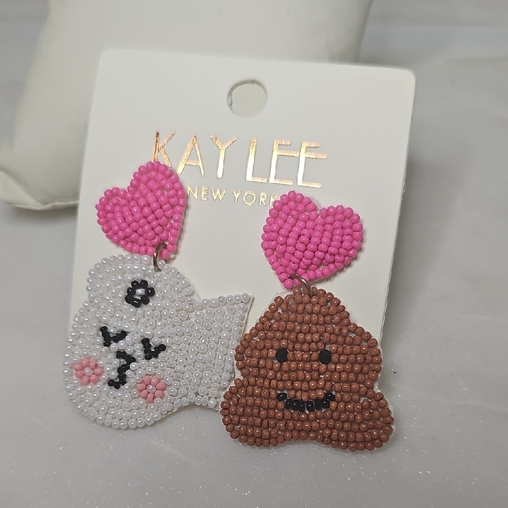 Kaylee New York Pink Heart Beaded Toilet Paper & Poop Earrings